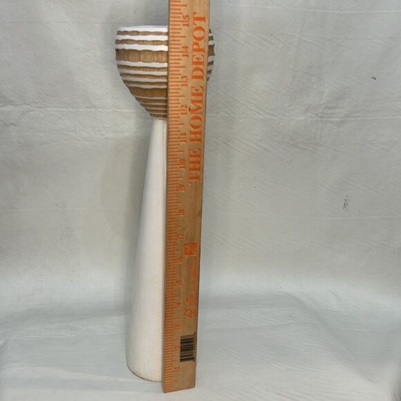 Pillar Candle Holder Handcrafted Wood White Brown 15 In Tall 3 1/2 In Round - Picture 5 of 7